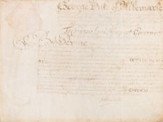 MONCK, George, 1st Duke of Albemarle ... Document signed, Ms.
