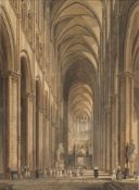 CATHEDRAL INTERIORS : a pair of early 19th century hand coloured aquatints, 370 x 270mm, f & g,