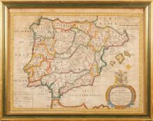 SPOSFORTH, R - A New Map of Present Spain & Portugal : hand coloured map, 490 x 370 mm, n.d.