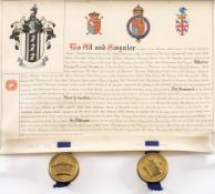 GRANT OF ARMS : to George Fearnley Blackburn, on vellum, with two seals,