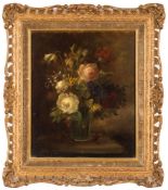 Herman Veger [20th Century]- Still life of flowers in a glass vase;