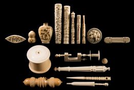 A collection of 19th and early 20th century Cantonese and English ivory sewing implements: