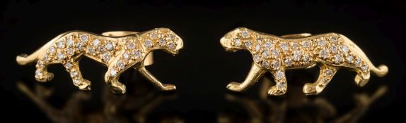 A pair of diamond mounted feline ear studs: set with circular, brilliant-cut diamonds,