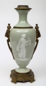A 19th Century pate-sur-pate and ormolu mounted table lamp: of slender tapering form,