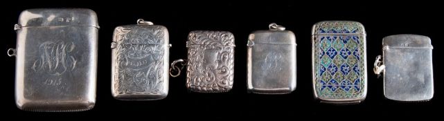 A George V silver vesta case, maker Walker & Hall, Sheffield, 1914: initialled,