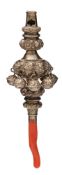 A Victorian silver rattle, makers mark worn possibly H&T, Hilliard & Thomason, Birmingham,