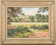 * Allan Morgan [b.1952]- Cotswold landscapes:- a pair, both signed oils on board each 29 x 39cm.