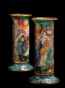 A pair of Wedgwood Fairyland lustre vases: each of footed cylindrical form with flaring rim (shape
