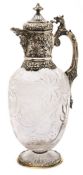 A Victorian silver mounted 'rock crystal' glass claret jug, maker Charles Edwards, London,