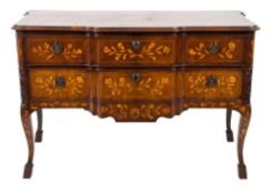 An early 19th Century Dutch mahogany and floral marquetry block front commode:,