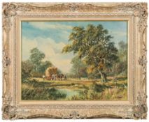 * Don Vaughan [b.1916]- A harvest scene:- signed bottom right oil on canvas 29 x 39cm.
