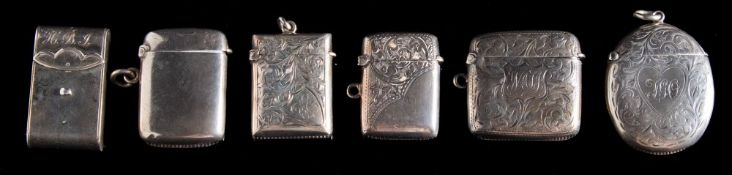 A Victorian silver vesta case, maker John Rose, Birmingham, 1900: initialled,