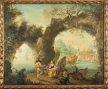 After Joseph Vernet- Musicians and dancers merry-making beneath a rock arch,