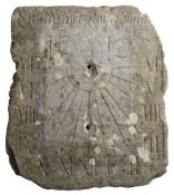 A Queen Anne period slate sun dial: of rectangular outline, inscribed 'Sic Transet Gloria Mun..