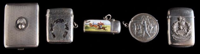 An Edward VII silver and enamel vesta case, maker WHS, Birmingham,