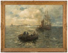 Andreas Dirks [1865-1922]- Fishermen netting in an estuary,