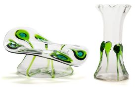 A Stuart glass bowl and vase: the former of squat flared form with asymmetric rim,