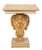An Italian carved giltwood and decorated console table:, in the 18th Century taste,