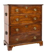 A late 18th Century teak rectangular chest of military type:, in two parts,