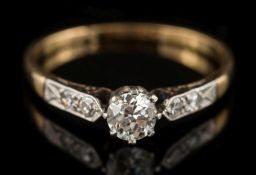 An 18ct gold and diamond solitaire ring: the circular old European-cut diamond estimated to weigh 0.