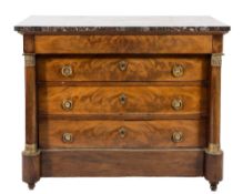 An early 19th Century French Empire mahogany rectangular commode:,