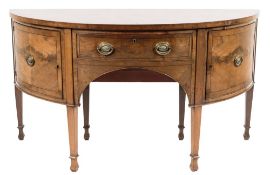 A 19th Century mahogany and inlaid D-shaped Sideboard:, bordered with ebonised lines,