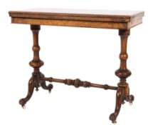 A Victorian burr walnut rectangular card table:,