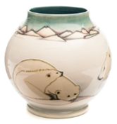 A Moorcroft pottery vase: of globular form tubelined in the Polar Bear pattern for the Canadian