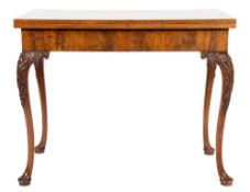 A carved walnut rectangular card table:, in the George I taste,