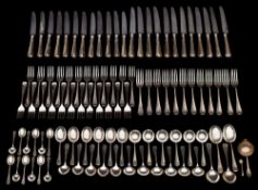 An Elizabeth II silver rat tail part flatware service, maker WW, Sheffield,