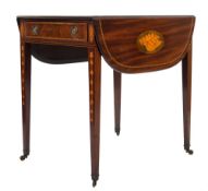 A 19th Century mahogany and inlaid Pembroke table:, with chequer feather banding,