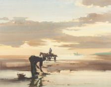 * Claude Buckle [1905-1973]- The Cockle Diggers:- signed watercolour 51 x 65cm.