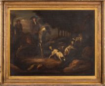 Circle of Petrus Johannes van Reysschoot [1702-1772]- Mounted huntsman with hounds in a