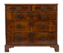 An early 18th Century walnut, banded and inlaid rectangular chest:,