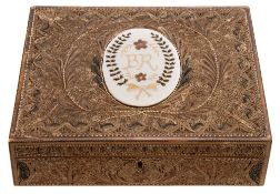 A George III quillwork decorated sewing box: of rectangular outline.
