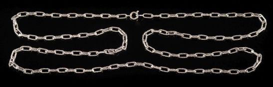 An 18ct white gold, textured oval-link chain: on bolt ring clasp, 23gms gross weight.