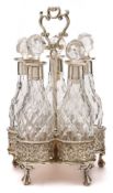 A Victorian silver pierced five-bottle cruet stand, maker Samuel Wheatley, London 1851:,