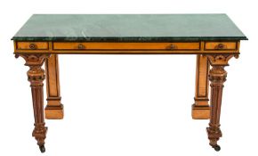 A Victorian satinwood rectangular console table:, with mahogany mouldings,