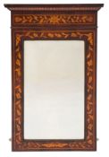 A 19th Century Dutch mahogany and floral marquetry pier mirror:, bordered with sycamore lines,