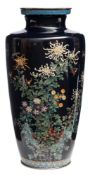 A Japanese silver-mounted cloisonne vase: of shouldered form with short everted neck,