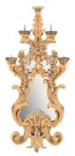 A 19th Century Italianate carved gilt and silvered wood girandole mirror:,