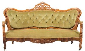 A 19th Century Continental carved rosewood settee:,