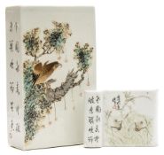 A Chinese porcelain tablet or pillow and a similar wrist stand: the former of rectangular form