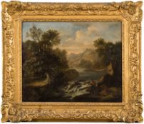 English School late 18th Century- Classical upland landscape,