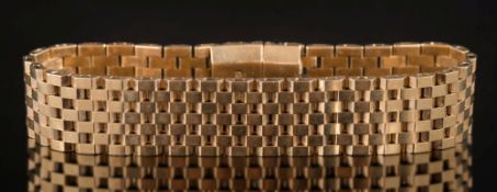 A 9ct gold brick-link bracelet:, 14mm width of bracelet, 38gms gross weight.