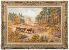 * Don Vaughan [b.1916]- A Logging Team:- signed bottom right oil on canvas 39 x 59.5cm.
