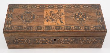 A 19th century rosewood and Tunbridgeware box: of rectangular outline,