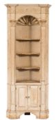 A carved pine and partly gilt standing corner display cupboard:,