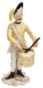 A Meissen figure of a Saxon Grenadier drummer: modelled after the original by J.J.