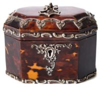 An Edward VII blonde tortoiseshell and silver mounted tea caddy maker Martin Hall & Co, Sheffield,